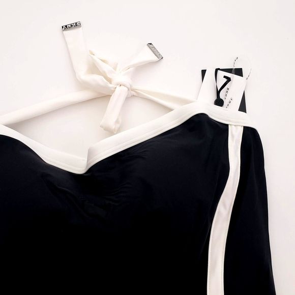 New DKNY Plus Size 16 One Piece Halter Swimsuit Black Whit Shelf Bra Compression - Picture 5 of 14